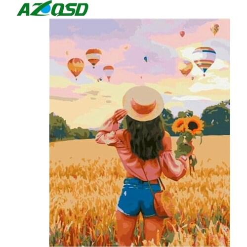 AZQSD Acrylic Painitng By Numbers Girl Portrait Hand Paint Kits On Canvas Drawing By Numbers Sunflower Diy Framed Handicrafts