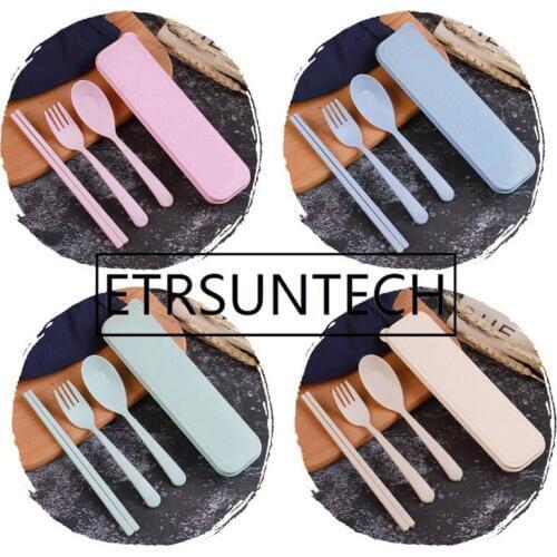 100 Sets Cutlery Set Cute Portable Travel Adult Wheat Straw Camping Picnic Set Gift Child Office People Dinnerware