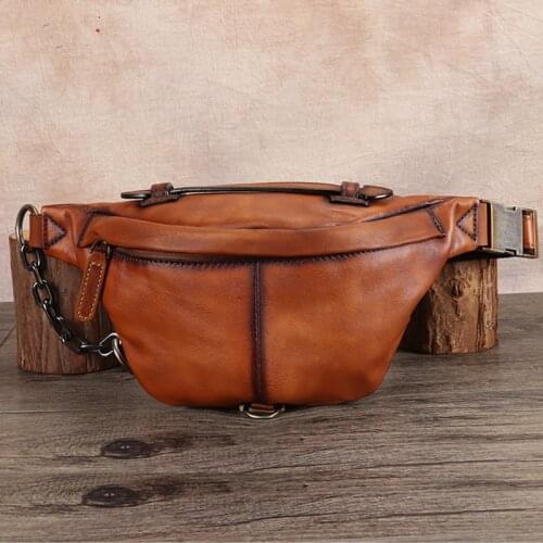First layer cowhide retro bag Women waist packs leather messenger bag ladies chest bag female waist bag genuine leather 2020 new