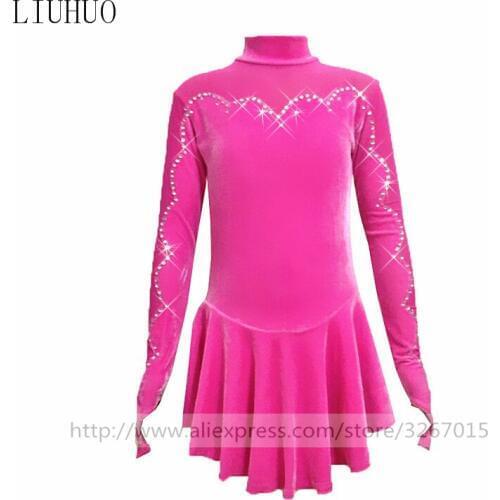 Figure Skating Dress Womens Girls' Ice skatin Dress Stand collar long sleeve red High-grade velvet fabric Sparkling rhinestones