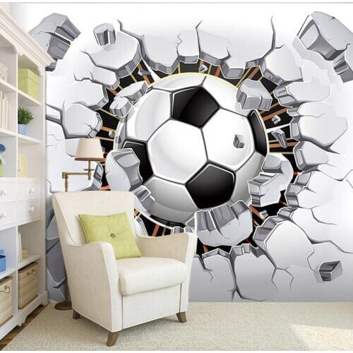 Custom Any Size 3D Stereoscopic Photo Wallpaper For Kids Room Modern Creative Football Broken Wall Mural Bedding Room Backdrop