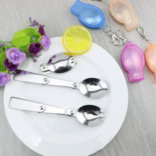 Outdoor Camping Picnic Tableware Tool Folding Travel Camping Utensil Stainless Pocket Spoon Fork Super Small Foldable Spoon Fork