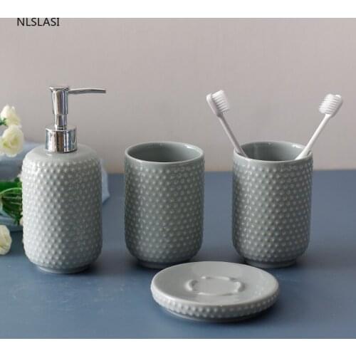 Simple Solid Color Ceramic Bathroom Accessories Supplies Soap Dispenser Toothbrush Holder Soap Dish Wristband Hand Dispenser