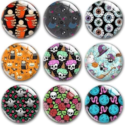 Handmade Skull head Halloween party pumpkin Round photo glass cabochons demo flat back DIY jewlery Making findings accessory