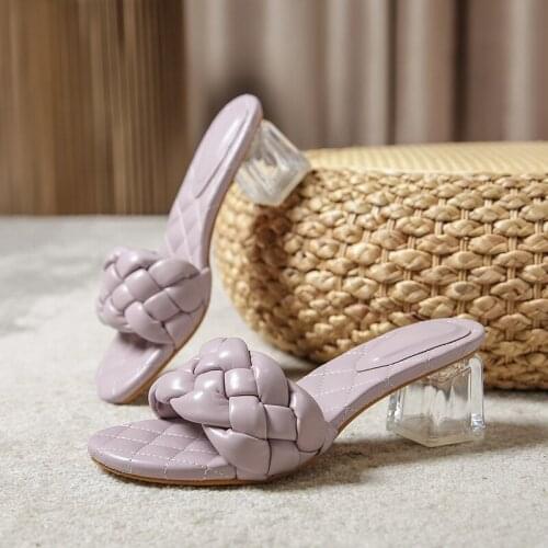 Sandals Womens 2021 New Summer Roman Style Woven Womens Shoes with Thick Crystal Shoes and Sandals and Slippers on One Foot