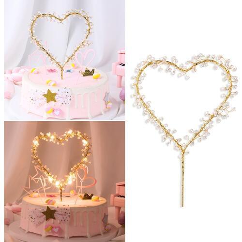 Heart Shape LED Pearl Cake Toppers Baby Happy Birthday Cupcakes Event Supplies Cupcakes Party Decoration Cake Decorating Tool