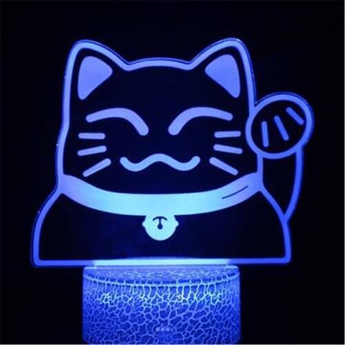 7 Color Touch Acrliyc LED Night Light 3D Cat Illusion Optical Night Lamp Bedside Lamp For Kids Birthday Holiday Gifts Room Decor
