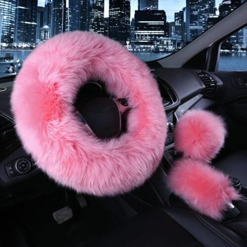 Comfortable car interior three-piece suit, wool steering wheel cover, long wool sheep shearing multicolor optional
