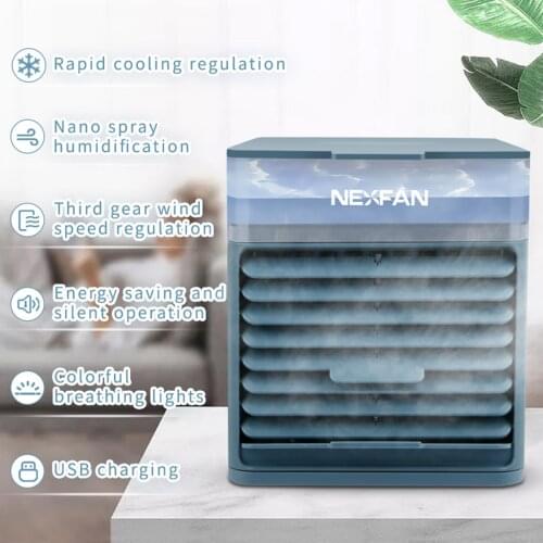 Air Conditioner Fan Multifunctional Humidifying Air Purification Fan USB Rechargeable Air Conditioner Cooler with 7 Color Light