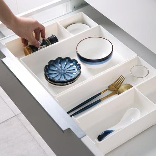 Kitchen Drawer Storage Compartment Box Plastic Partition Desktop Sundries Makeup Finishing Organizer Tableware Storage Box