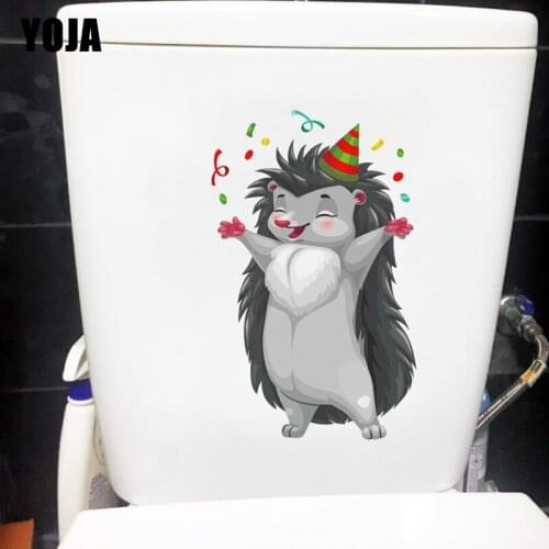 YOJA 15.8×25.6CM Holiday Hedgehog Childrens Bedroom Wall Stikcers Mural Funny Toilet WC Decoration T1-2789