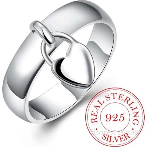 High Quality 925 Sterling Silver Jewelry Heart Lock Shaped Silver Rings for Women Men 2020 Romantic Love Couples Rings Gift