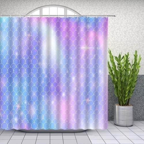 Purple Wave Pattern Shower Curtains Fantasy Fish Scale Creativity Bathroom Decor Home Bath Waterproof Polyester Curtain Set