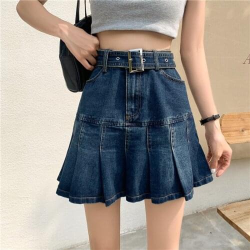 ZG1823 new 2021 spring summer women fashion temperament retro high-waisted pleated denim skirt cheap wholesale