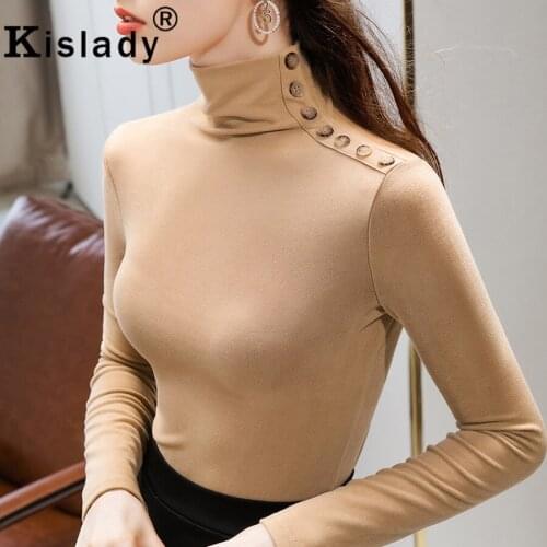 Korean Winter Turtleneck Long Sleeve Gothic Women Shirts OL Elegant Patchwork Simple Shirts Tops Vintage Solid Button Clothes