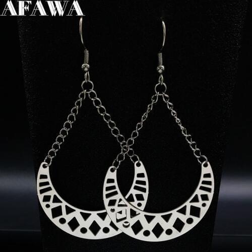 Boho Moon Hollow Geometry Stainless Steel Earring Women Silver Color Dangle Earrings Jewelry media luna collar pendientesE1668S2