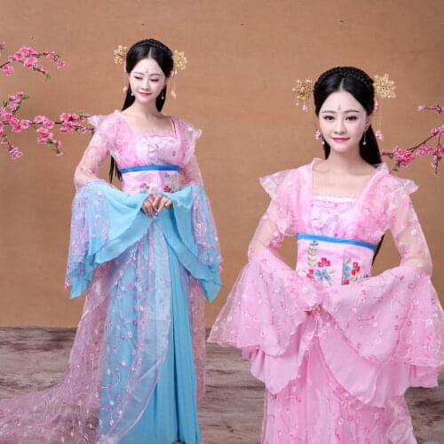 XinHuaEase Womens Ancient Costume Princess Royal Hanfu Dresses Chinese Style Traditional Dance Performance Fairy Cosplay Pink