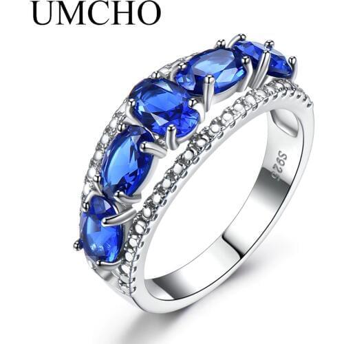UMCHO Genuine Solid 925 Sterling Silver Ring Blue Sapphire Tanzanite Topaz Engagement Rings For Women Fine Jewelry With Gift Box