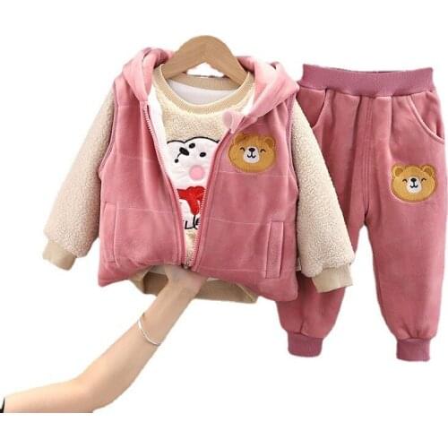 Winter Baby Girl Clothes Children Cotton Boys Vest +Thicken Warm Hooded Coat+ Pants 3Pcs/set Toddler Costume Kids Tracksuit