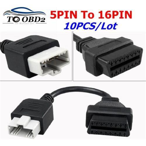10Pcs/Lot For Honda 5 Pin to OBD2 16 Pin Female Connector Adapter Fits for Honda 5Pin Extension Connector Diagnostic Cables