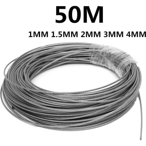 100M 50M304 Stainless Steel 1mm 1.5mm 2mm Diameter Steel Wire bare Rope lifting Cable line Clothesline Rustproof 7X7
