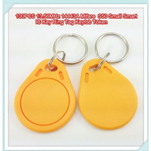 100PCS 13.56MHz 14443A MF1 S50 Small Smart IC Key Ring Tag Keyfob Token