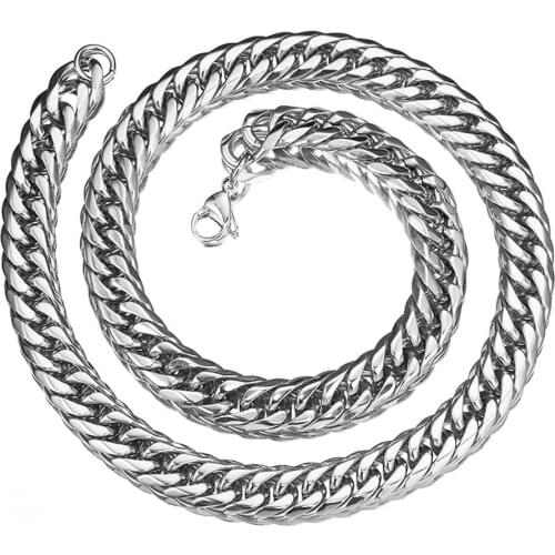 16mm Wide Strong Stainless Steel Silver Color Double Cuban Curb Link Chain Mens Male Necklace Or Bracelet 7"-40" Jewelry Gift