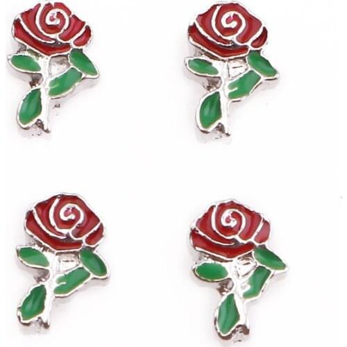 20pcs/lot Red Rose flower floating charms t for living memory glass floating locket charms DIY jewelry