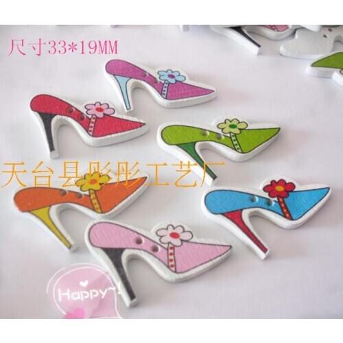 2015 Wholesale 50pcs 2 Holes Mixed High-heeled Shoe Wooden Sewing Scrapbooking Buttons 3.6x2.3cm For DIY
