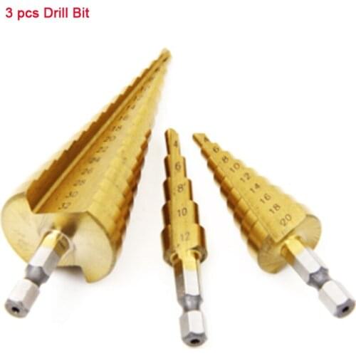 3 Pack Step Drill Bits,Hole Cutter Metric 4-12/20/32mm 1/4 Titanium Coated Metal Hex Bit