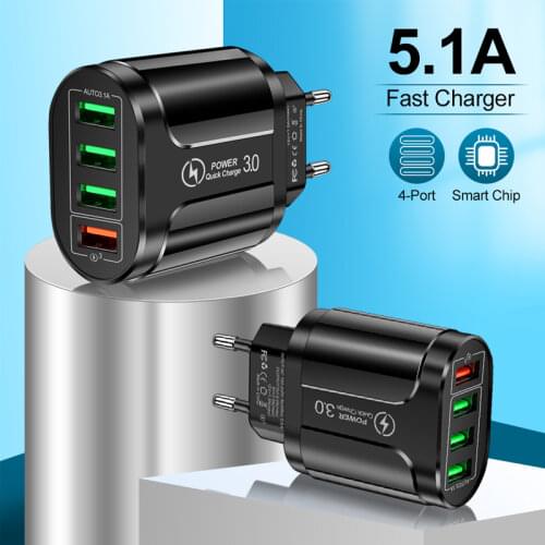 Universal 4 USB Travel Mobile Phone Charger Adapter for iPhone Samsung 5V 5.1A Smart SmartPhone USB Fast chargers Charging Head