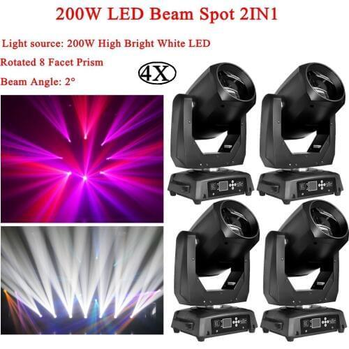 4Pcs/Lot 200W Spot Beam Moving Head Light 8 Facet Prism Effect DJ Light Stage Light DMX Control Disco Light For Club Wedding