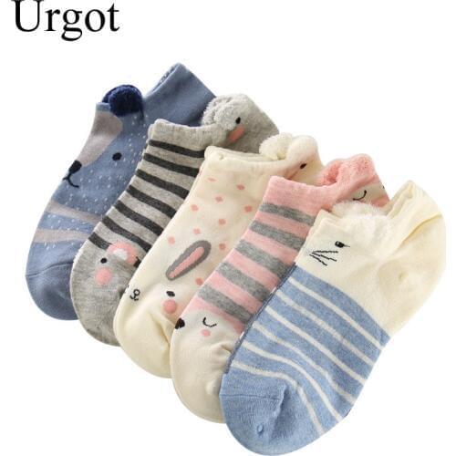 5 Pairs Women Ankle Socks Lovely Funny Cartoon Stereoscopic Animals Ear Plush Boat Sock Comfort Women Cute Girls Art Socks Meias