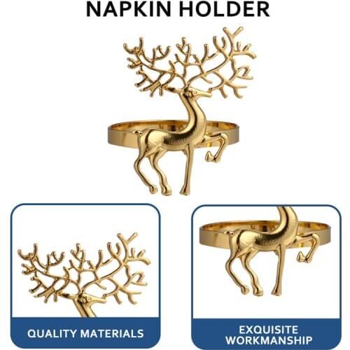 6Pcs Christmas Deer Napkin Rings Alloy Napkin Buckles Holder Party Wedding Banquet Dinner Table Decoration Crafts