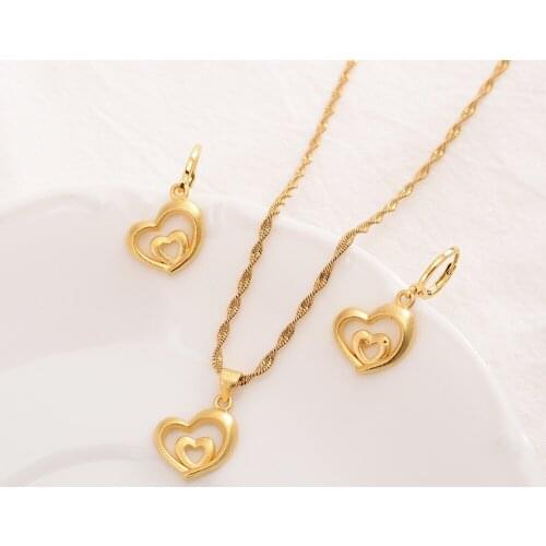 Bangrui Fashion Simple Love Heart Pendant Choker Necklace Earrings For Women Gold Jewelry Female Party Jewelry Gift