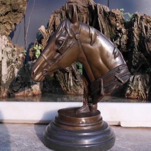 28CM large # HOME office Company SHOP Bronze Sculpture art Success GOOD LUCK Mascot HORSE HEAD Decorative art statue