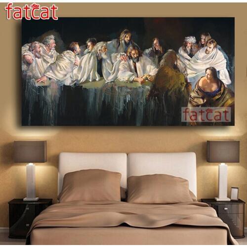 FATCAT Last Supper by Robert.Lenkiewicz Large Diy Diamond Painting Full square round Diamond Embroidery Religion Mosaic AE1808