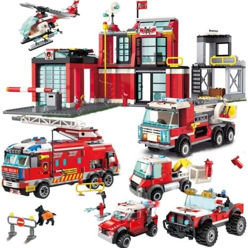 City Series The Fire Station Model Building Blocks Brick DIY Educational Kids Toy For Children Birthday Gifts