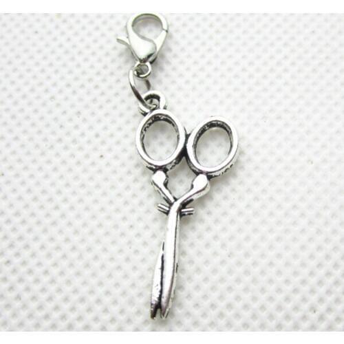 Hot selling 50pcs/lot scissor dangle charms lobster clasp hanging charm pendant/bracelet accessories diy jewelry