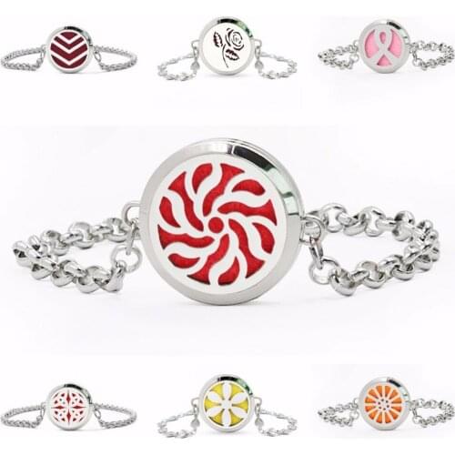 Hot Rose flower 30mm 316L Stainless Steel bracelet Aromatherapy Locket Perfume Diffuser locket Chain Bracelet 10pcs Pads Free