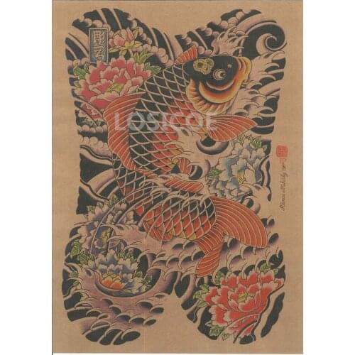 Carp Japan Ukiyo Tattoo Print Painting Vintage Kraft Paper Poster Wall Art Flip Chart Stickers Home Decoration