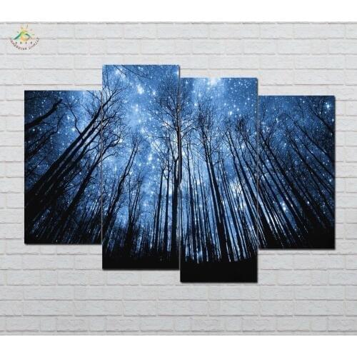 Night Forest Starry Sky Picture And Poster Canvas Painting Modern Wall Art Print Pop Art Wall Pictures for Living Room 4 Pieces