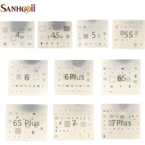 SANHOOII 10in1 IC Chip BGA Reballing Stencil Kits Set Soldering template for iphone 4 4s 5 5s 6 6s 7 Plus CPU Repair Tool Set