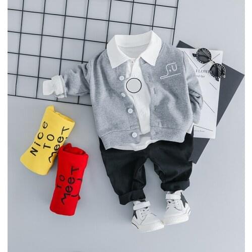 HYLKIDHUOSE Baby Boys Girls Clothing Sets Toddler Infant Clothes Kids Children Casual Cartoon Lapel T Shirt Coats Pants
