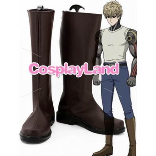 One Punch Genos Brown Cosplay Shoes Boots For Adult Mens Halloween Party Cosplay Boots Custom Made