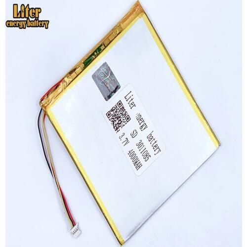 Plug 1.0-4P 3.7v 3011085 4000mah Polymer Lithium Li-Po Rechargeable Battery For MP5 GPS DVD E-book Tablet PC video gamey