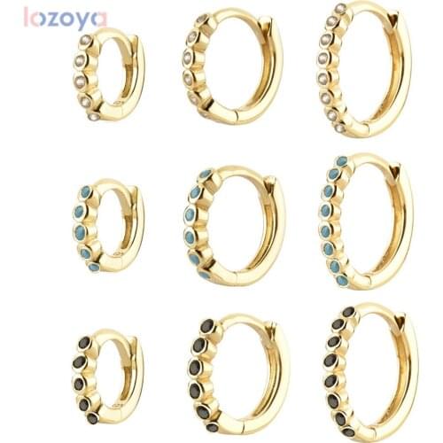 LOZOYA 925 Sterling Loops Pendientes Silver 6mm 8mm 10mm Rainbow CZ Huggies 18 Types Circle Round Clips Piercing Zircon Loops