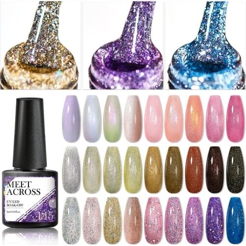 MEET ACROSS Glitter UV Gel Nail Polish Glitter Sequins Soak Off UV Gel Varnish Colorful Nail Gel Polish DIY Nail Art Polish
