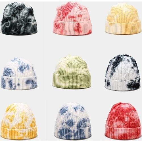 Unisex Fashion Beanie Hats Women Autumn Winter Landlord Hat Streetwear Hip Hop Brimless Cap Men Tie Dye Knitted Hat Bonnet
