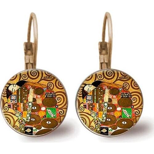 Fashion Van Gogh Sunflower Starry Night Glass Cabochon Pendant Statement Earrings Jewelry Handmade Gifts For Women